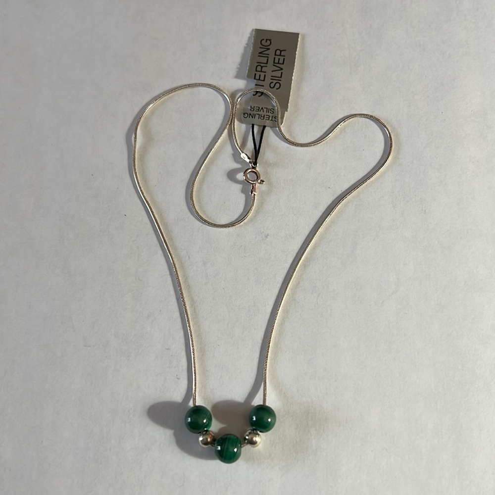 Sterling silver and malachite beaded necklace NWT